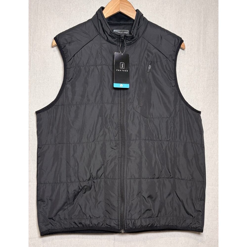 PGA Tour Vest Thermaflux Full Zipper Black Size Medium Lightweight Golf NWT